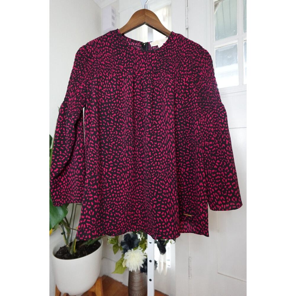 Michael Kors Women's Ribbed Chest And Bell Long Sleeve Multicolor Blouse Size S